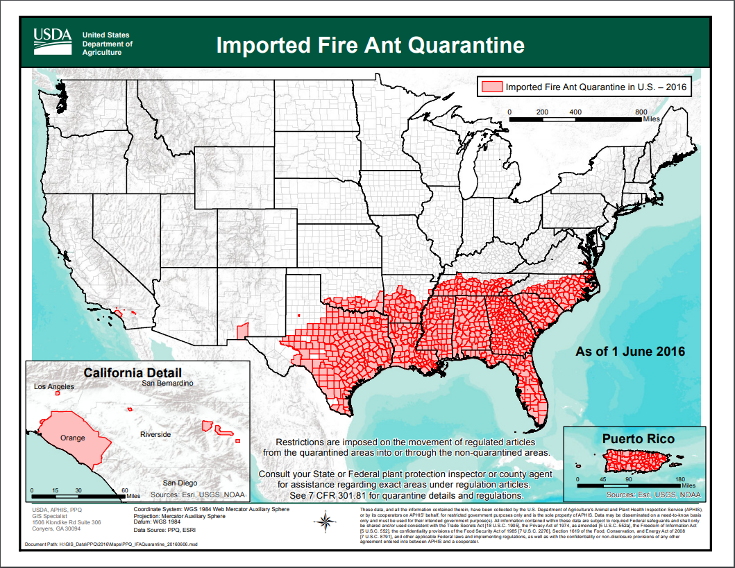 Solenopsis invicta and richteri quarantine zones